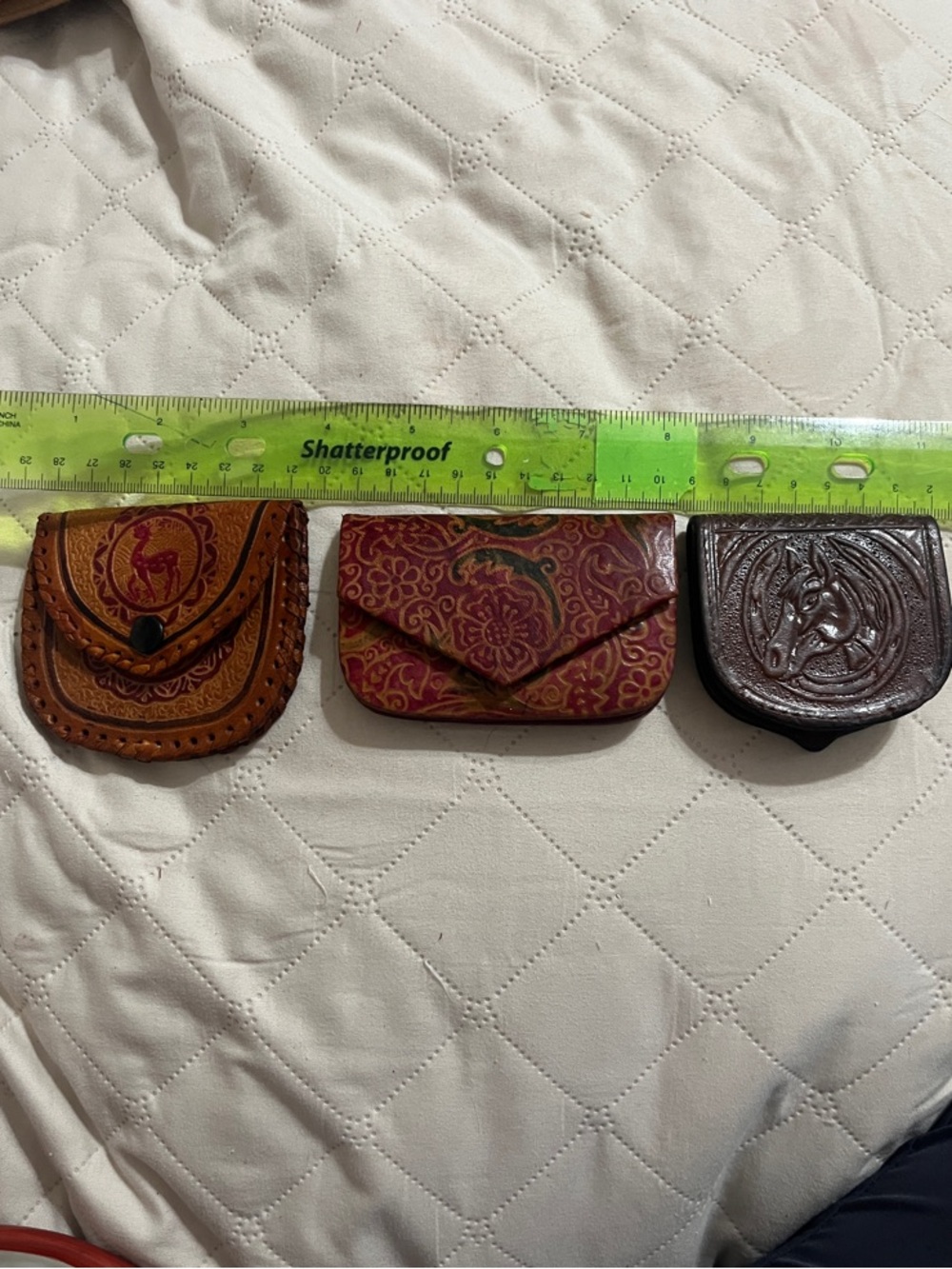 3 Vintage Handcrafted Leather Coin Pouches - Brown, Red, Dark Brown
